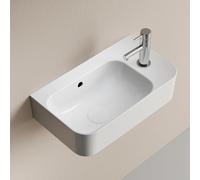 EMKE Lave-Mains 45 cm,455 x 270 x 150 mm,Robinet à Droite, Blanc Brillant | Lavabo Suspendu Rectangulaire en Céramique, Vasque Murale Confort pour Petite Salle de Bain et WC(Sans Robinet ni Bonde)