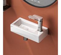 EMKE Lave-Mains Compact 37 x 17,8 x9,5 cm,Robinet à Droite,Blanc Brillant | Petit Lavabo Rectangulaire pour Toilettes, Mini Vasque Murale de Faible Profondeur avec Trou(Sans Robinet ni Bonde)