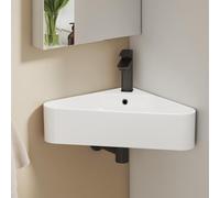 EMKE Lave-Mains d'Angle Blanc Brillant, 56 x 34 x 13 cm | Petit Lavabo en Céramique ,Suspenduavec Trop-Plein,Idéal pour WC, Petits Espaces et Salles d'Eau(Robinet et Bonde Non Inclus)