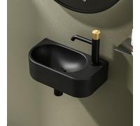 EMKE Lave-Mains Noir Mat 40 x 21,5 x 12 cm, Robinet à Droite | EMKE Lave-Mains Noir Mat 40 x 21,5 x 12 cm, Robinet à Droite(Sans Robinet ni Bonde)