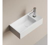 EMKE Lave-Mains Suspendu 40,5 x 20,5 cm,Blanc Brillant,Robinet à Droite | Petit Lavabo de WC Rectangulaire en Céramique, Mini Vasque Murale Gain de Place avec Trou (Sans Robinet ni Bonde)
