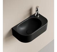 EMKE Lave-Mains Toilettes Noir Mat, Robinet à Droite, 40 x 21,5 x 12 cm | Petit Lavabo Suspendu Rectangulaire en Céramique, Petite Vasque Murale Chic de Faible Profondeur(Sans Robinet ni Bonde)