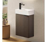 EMKE Meuble Salle de Bain avec Vasque, Chêne scié, Étagère Ajustable | Poignée Incurvée Réglable,Lave Main Wc, Idéal pour Petites Salles de Bain et Chambres d’Amis, Meuble Toilette