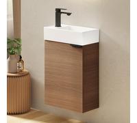 EMKE Meuble Salle de Bain avec Vasque - Étagère Ajustable, Poignée Incurvée Réglable,Lave Main WC, Idéal pour Petites Salles de Bain et Chambres d’Amis,Meuble Toilette,Chêne doré Mat