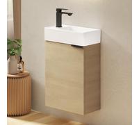EMKE Meuble Salle de Bain avec Vasque - Étagère Ajustable, Poignée Incurvée Réglable,Lave Main WC, Idéal pour Petites Salles de Bain et Chambres d’Amis,Meuble Toilette,Bois Naturel