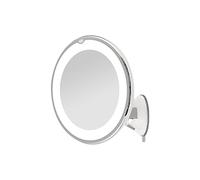 EMKE Miroir de rasage grossissant x 5 avec lumière, miroir de maquillage de voyage à LED avec support ventouse verrouillable | Pivotant à 360° | Lumière froide | Batterie, portable, éclairé pour salle