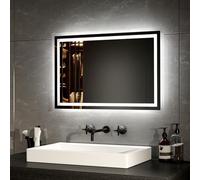 EMKE Miroir de Salle de Bain avec éclairage LED 40 x 60 cm - Anti-buée - Blanc Froid et Blanc Chaud - Miroir Lumineux - avec Interrupteur - Cadre en Aluminium de qualité supérieure IP44 - Économie