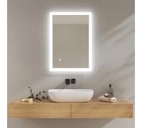 EMKE Miroir de Salle de Bain LED 50 x 70 cm, avec lumière LED Blanche Froide, Miroir Mural avec Interrupteur Tactile, IP44, économie d'énergie, Miroir de Salle de Bain LED