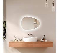 EMKE Miroir LED Asymétrique 60 x 45 cm,Anti-Buée | Interrupteur Tactile, 3 Couleurs de Lumière Réglables, IP44,Miroir de Salle de Bain avec Éclairage