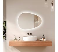 EMKE Miroir LED Asymétrique 60 x 80 cm,Anti-Buée | Interrupteur Tactile, 3 Couleurs de Lumière Réglables, IP44,Miroir de Salle de Bain avec Éclairage