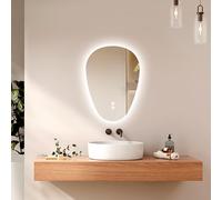EMKE Miroir LED Asymétrique 70 x 50 cm,Anti-Buée | Interrupteur Tactile, 3 Couleurs de Lumière Réglables, IP44,Miroir de Salle de Bain avec Éclairage