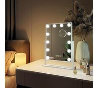 EMKE Miroir Lumineux de Maquillage Hollywood 30 x 41cm, Cadre Blanc, Miroir grossissant 7X avec Ampoules LED Interrupteur Tactile, Rotation 360°, 3 Couleurs Réglable
