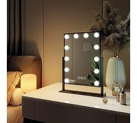 EMKE Miroir Lumineux de Maquillage Hollywood 30 x 41cm, Cadre Noir, Miroir grossissant 7X avec Ampoules LED Interrupteur Tactile, Rotation 360°, 3 Couleurs Réglable