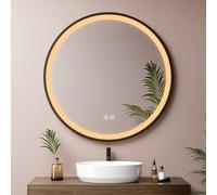 EMKE Miroir Rond LED 80 cm, Cadre Noir, Sangle en Amovible