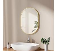 EMKE Miroir Salle de Bain 45x60cm, Cadre Doré Brossé,Ovale