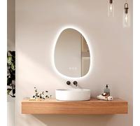 EMKE Miroir Salle de Bain Asymétrique, 65 x 45 cm, Anti-Buée | Interrupteur Tactile, Miroir Salle de Bain avec Éclairage,3 Couleurs de Lumière Dimmables, Miroir LED