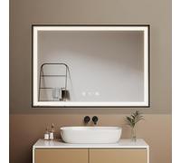 EMKE Miroir Salle de Bain avec éclairage 100x70 cm, Cadre Noir, 4300K