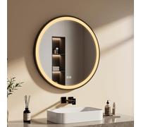 EMKE Miroir Salle de Bain Rond avec Eclairage 80 cm,Cadre Noir