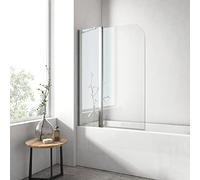 EMKE Paroi de baignoire 100 x 140 cm, 1 volets pivotants+1 volets fixation | pare baignoire 6mm verre de sécurité, 180° balançoire,Color Chrome,Revêtement nano facile à nettoyer