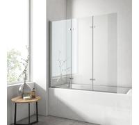 EMKE Paroi de baignoire rabattable 130 x 140 cm, 3 volets pivotants, pare baignoire 6mm verre de sécurité, 180° balançoire,Color Chrome,style industriel, nano-revêtement