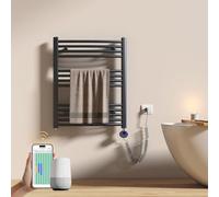 EMKE Radiateur courbé avec Wi-Fi Thermostat 75 x 60 cm, Anthracite, 300 W | Seche Serviette Electrique Salle de Bain, Chauffe-Serviettes électrique, Support Porte-Serviettes électrique