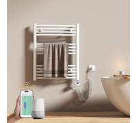 EMKE Radiateur courbé avec Wi-FI Thermostat 75 x 60 cm, Blanc, 300 W | Seche Serviette Electrique Salle de Bain, Chauffe-Serviettes électrique, Support Porte-Serviettes électrique