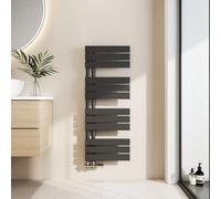 EMKE Radiateur de salle de bain plat 1041x400mm Noir Chauffe-serviettes Sèche-serviettes Panel Porte-serviettes Raccord latéral pour salle de bain Eau chaude 456W sans thermoplongeur