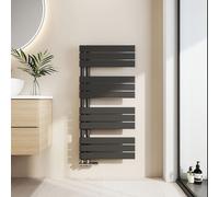 EMKE Radiateur de salle de bain plat 1041x500 mm Noir Chauffe-serviettes Sèche-serviettes Porte-serviettes Raccord latéral pour salle de bain Eau chaude 529W sans thermoplongeur