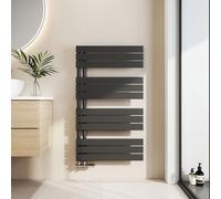 EMKE Radiateur de salle de bain plat 1041x600mm Noir Chauffe-serviettes Sèche-serviettes Panel Porte-serviettes Raccord latéral pour salle de bain Eau chaude 639W sans thermoplongeur