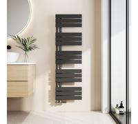 EMKE Radiateur de salle de bain plat 1320x400mm Noir Chauffe-serviettes Sèche-serviettes Panneau porte-serviettes Raccord latéral pour salle de bain Eau chaude 570W sans thermoplongeur