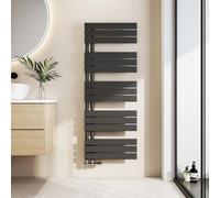 EMKE Radiateur de salle de bain plat 132x50 cm Noir Chauffe-serviettes Sèche-serviettes Panneau porte-serviettes Raccord latéral pour salle de bain Eau chaude 661W sans thermoplongeur