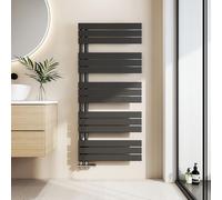EMKE Radiateur de salle de bain plat 132x60 cm Noir Chauffe-serviettes Sèche-serviettes Panel Porte-serviettes Raccord latéral 798W sans thermoplongeur