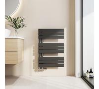 EMKE Radiateur de salle de bain plat 76x50cm Noir Chauffe-serviettes Sèche-serviettes Panneau porte-serviettes Raccord latéral pour salle de bain Eau chaude 397W sans thermoplongeur