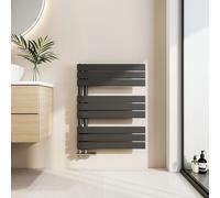 EMKE Radiateur de salle de bain plat 76x60cm Noir Chauffe-serviettes Sèche-serviettes Panneau porte-serviettes Raccord latéral pour salle de bain Eau chaude 479W sans thermoplongeur