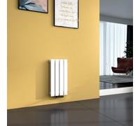 EMKE Radiateur Design double couche Panneau de chauffage 600x300mm Blanc Radiateur de salle de bain 327 watts raccord central Radiateur plat sans thermoplongeur