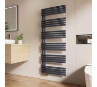 EMKE Radiateur sèche-serviettes à tube rond 154 x60 cm Anthracite Chauffage à eau chaude Montage mural 933W sans thermoplongeur
