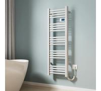 EMKE Radiateur sèche-serviettes électrique 120 x 40 cm - Chauffage électrique avec interrupteur tactile - Minuterie - Sèche-serviettes - Sèche-serviettes électrique - Blanc - 450 W