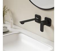 EMKE Robinetterie de lavabo à montage mural, robinet encastré pour salle de bains, mitigeur 2 trous pour lavabo 233 x 127 x 110 mm noir mat
