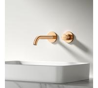 EMKE Robinetterie murale encastrée, orientable à 360°, robinetterie de salle de bains à 2 trous en laiton, montage mural pour lavabo, 288x210x70mm, or rose