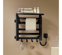 EMKE Seche Serviette Electrique 50 x 50 cm,Noir Mat,WiFi,LCD intégré | Radiateur Sèche Serviette Électrique,140W,Équipé d'une Étagère et de Crochets