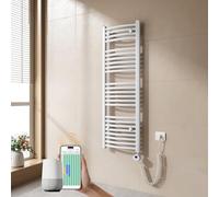 EMKE Sèche-Serviette électrique pour Salle de Bain 120 x 40 cm, Radiateur courbé avec WiFi Thermostat, Chauffe-Serviettes électrique, Support Porte-Serviettes électrique, Blanc,500 Watts