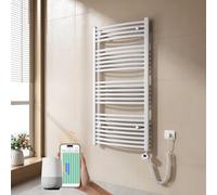 EMKE Sèche-Serviette électrique pour Salle de Bain 120 x 60 cm, Blanc | Radiateur courbé avec WiFi Thermostat, Chauffe-Serviettes électrique,Support Porte-Serviettes électrique,600 Watts