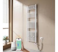 EMKE Sèche-Serviette électrique pour Salle de Bain 140 x 40 cm, Blanc | Radiateur courbé avec WiFi Thermostat, Chauffe-Serviettes électrique,Support Porte-Serviettes électrique,500 Watts