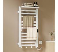 EMKE Sèche-serviettes électrique 1000x500 mm, 280W, double rangée, tubes plats, étagère et crochets, WiFi Tuya Alexa, blanc brillant