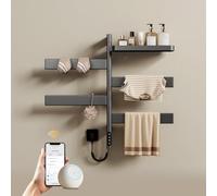 EMKE Sèche-Serviettes Électrique Anthracite Wi-FI, 180°, 77 x 45 cm | Radiateur Sèche-Serviette Pivotant 180° avec Étagère Aluminium, Chauffage Fil Carbone 120 W, Thermostat 30-70°C, Minuterie