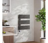 EMKE Sèche-serviettes Électrique Asymétrie Radiateur de salle de bain avec thermostat programmable Chauffe-serviettes 762 x 600mm Anthracite Porte-serviettes Radiateur avec thermoplongeur 400W