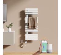 EMKE Sèche-Serviettes Électrique avec WiFi Thermostat 104 x 40 cm 400 Watt Blanc, Sèche-Serviettes Électrique avec Support De Serviette Inclus Résistance Chauffante avec Minuterie