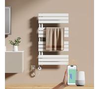 EMKE Sèche-Serviettes Électrique avec WiFi Thermostat 104 x 60 cm 600 Watt Blanc, Sèche-Serviettes Électrique avec Support De Serviette Inclus Résistance Chauffante avec Minuterie