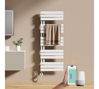 EMKE Sèche-Serviettes Électrique avec WiFi Thermostat 132 x 50 cm 800 Watt Blanc, Sèche-Serviettes Électrique avec Support De Serviette Inclus Résistance Chauffante avec Minuterie