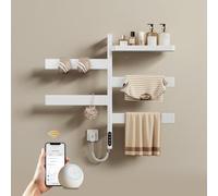 EMKE Sèche-Serviettes Électrique Blanc 76 x 45 cm,Étagère,180° | Radiateur Salle de Bain Pivotant,Chauffage Carbone 120W Basse Consommation | Connecté WiFi, Écran Tactile LCD, Minuteur